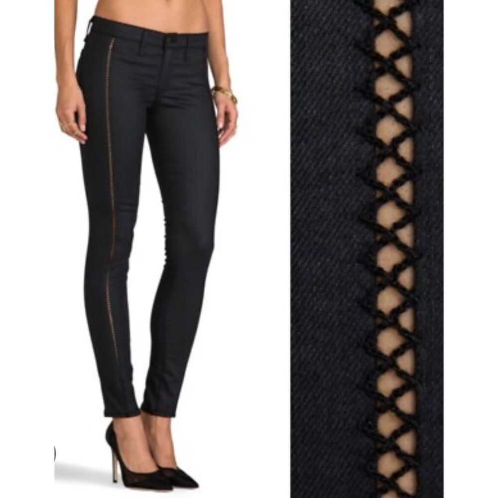 rag & bone Black Shoreditch Split Crochet Skinny Jeans